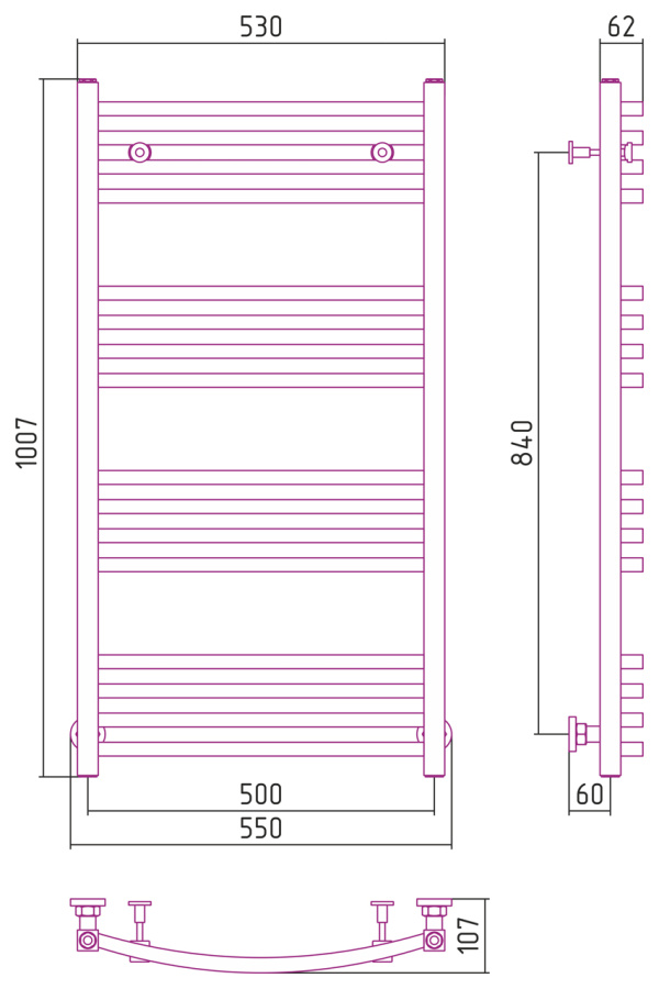 Photo Towel warmer water Sunerja Arkus 1000x500 071-0251-1050 satin