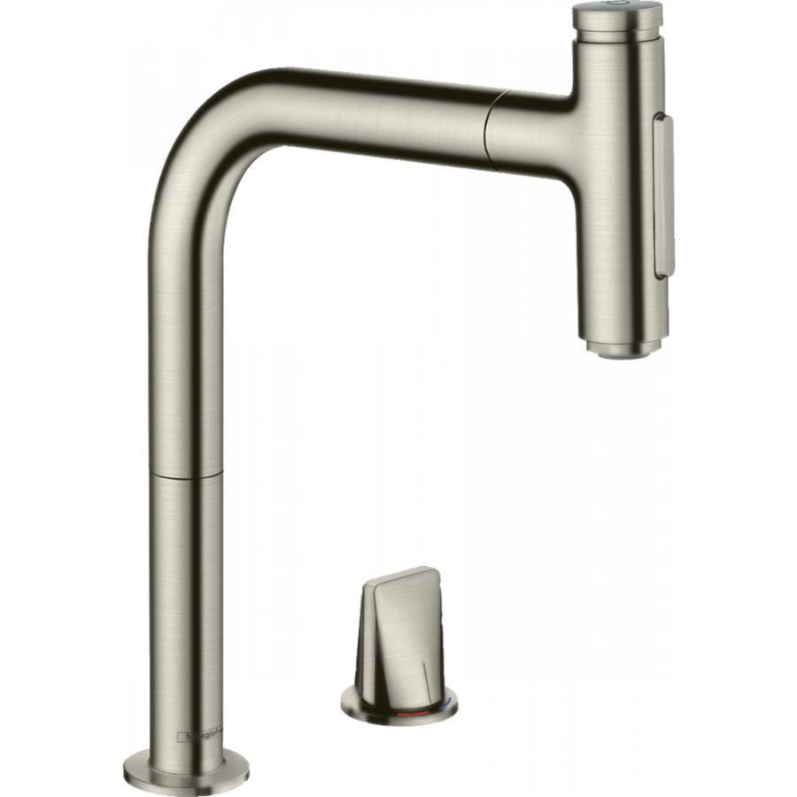 Photo Kitchen mixer hansgrohe Metris Select M71 M7120-H200 73819800, for 2 holes, with exhaust pouring steel