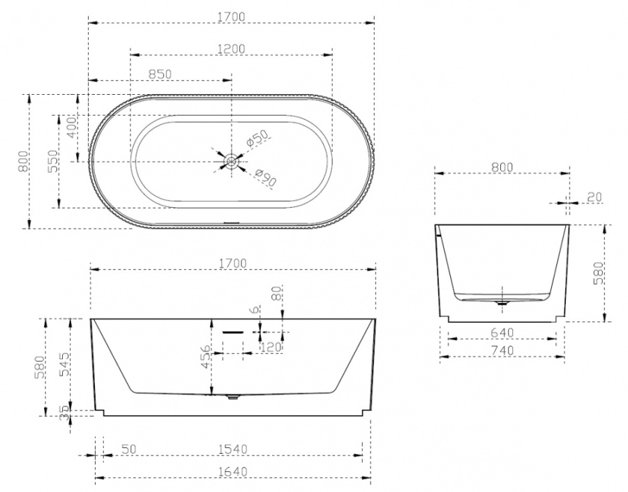 Photo Acrylic bath Abber 170x80 AB9325-1.7