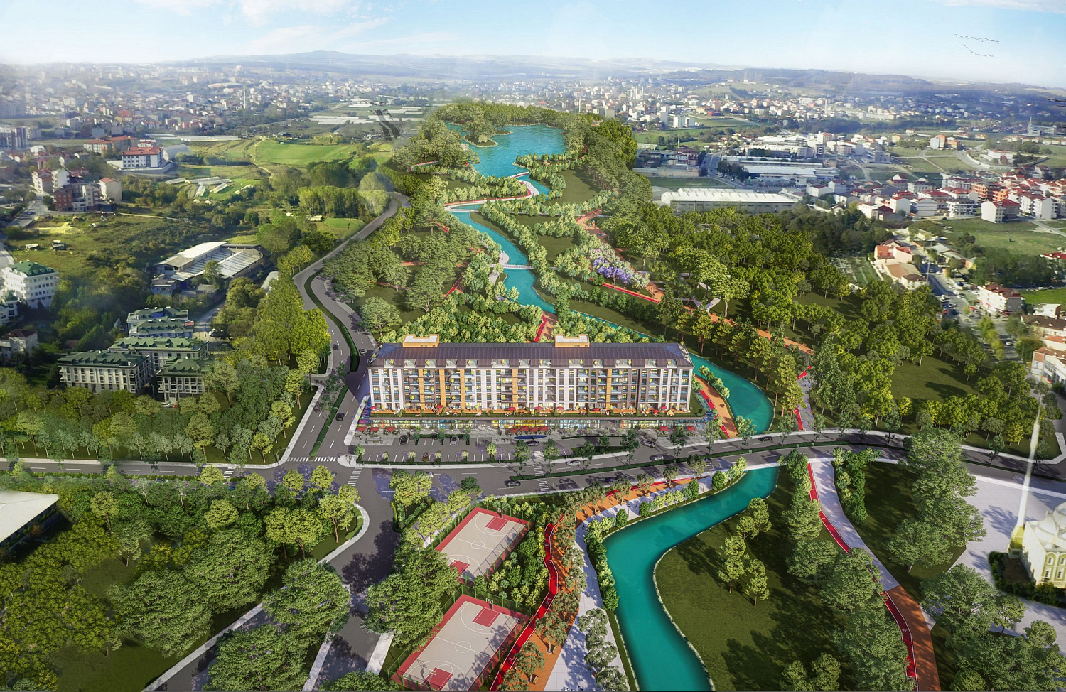 Residential complex overlooking the city and surrounding nature