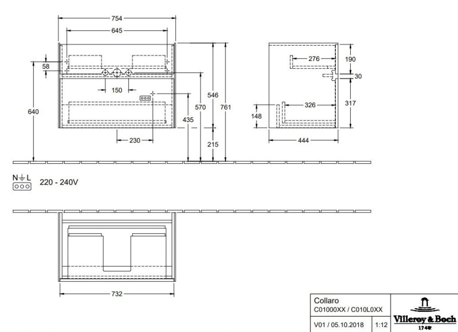 Photo The cabinet under the sink of Villeroy & Boch Collaro C010L0FQ oak graphite