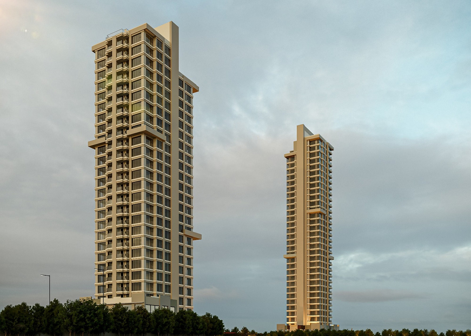 Modern residential complex with sea and forest views