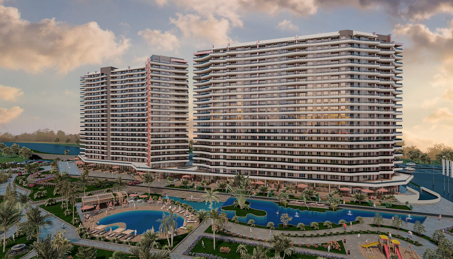 Modern complex with swimming pools and sports infrastructure