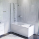 Photo Set of acrylic bath AM.PM Gem W90ASET-150D3W5 with frame and curtain on board the bath W90BS-D3W5-140CT+ shower system Gem with bath mixer F0790000+F90A10