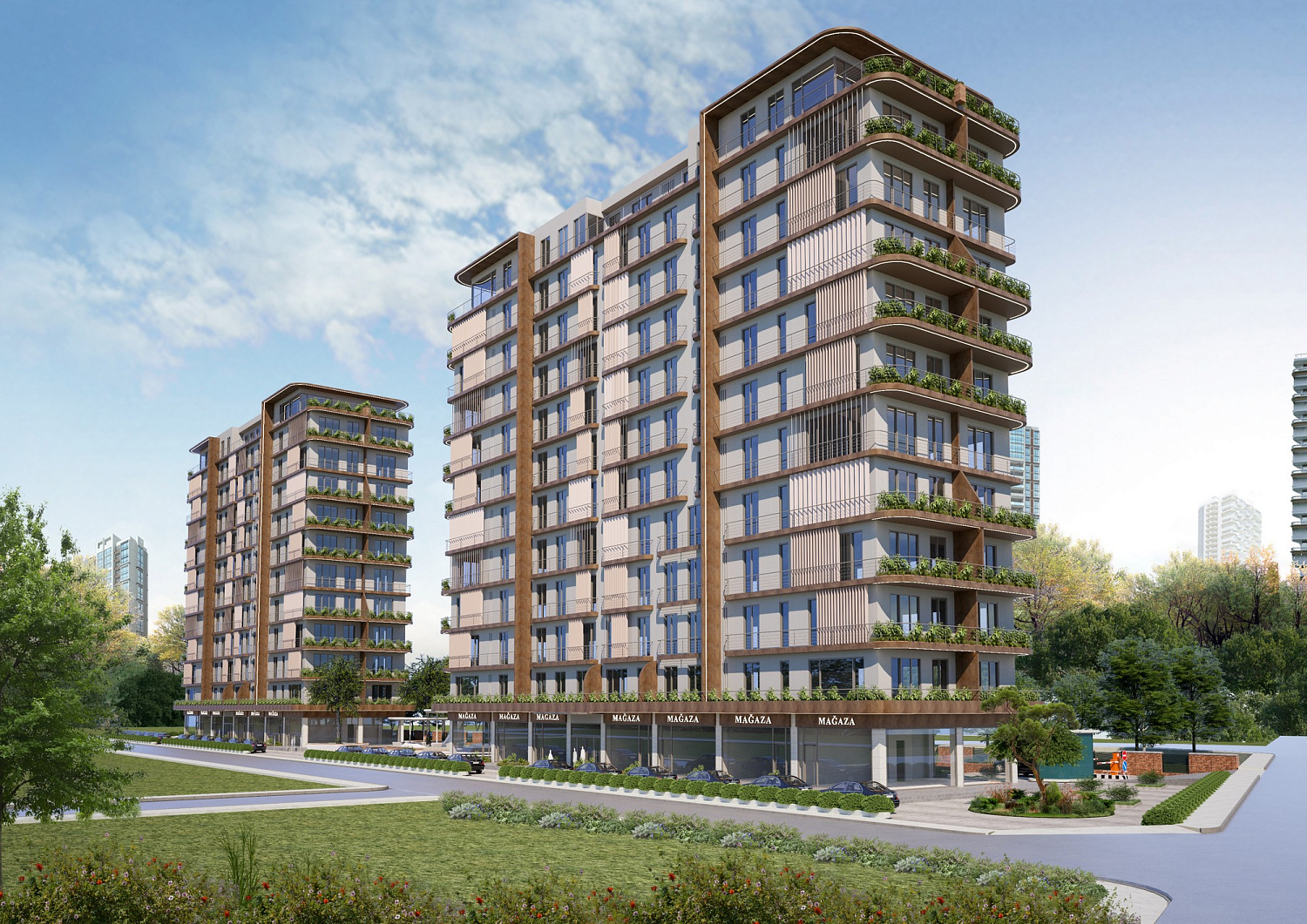 Modern complex in the city centre near the metro
