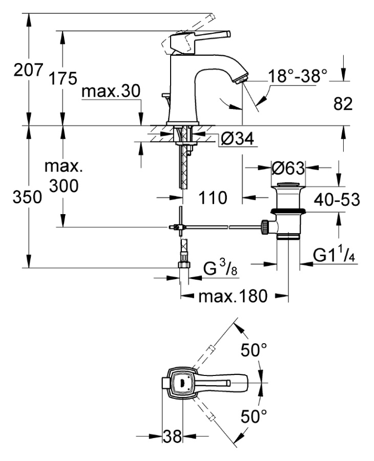 Photo Grohe Grandera 23303IG0 sink mixer