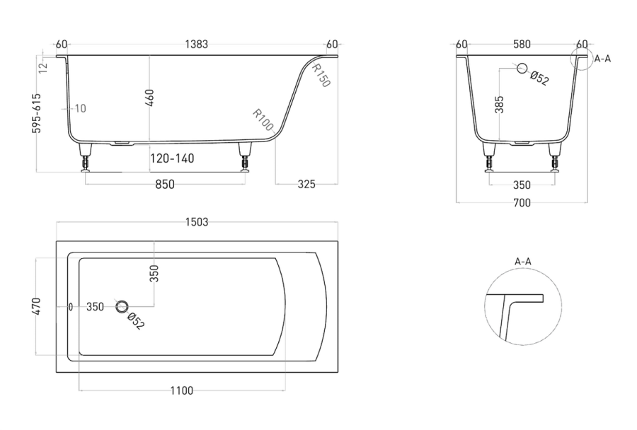 Photo Salini Cascata cast marble bath 150x70 105011MF RAL matte