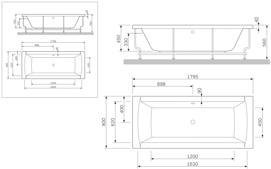 Photo Acrylic bath AM.PM Admire 180x80 W1AA-180-080W-A