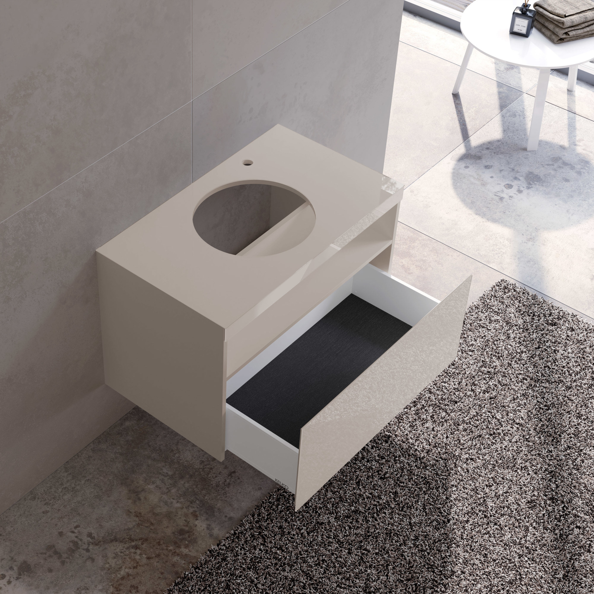 Photo Cube under the sink Keuco Stageline 80 32865180100 with backlit right cashmere