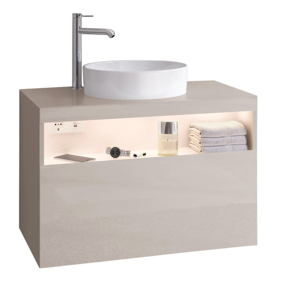Photo Cube under the sink Keuco Stageline 80 32864180100 with backlit left cashmere