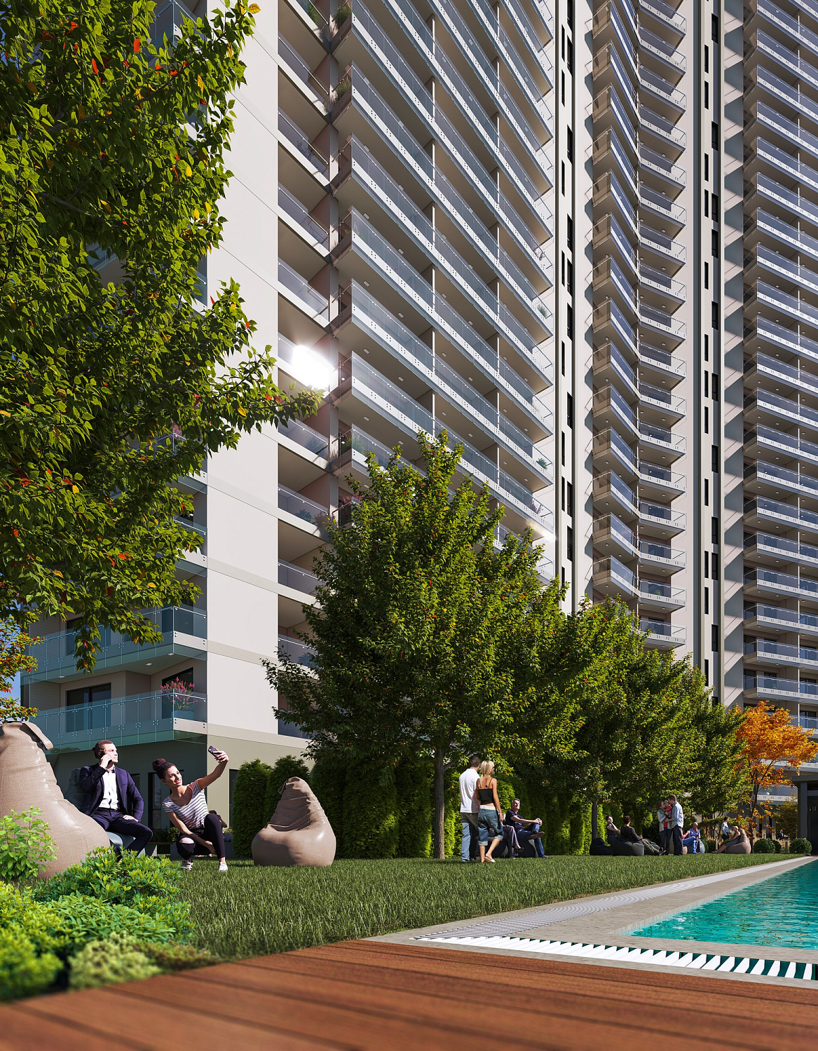 Modern residential complex overlooking the sea and islands