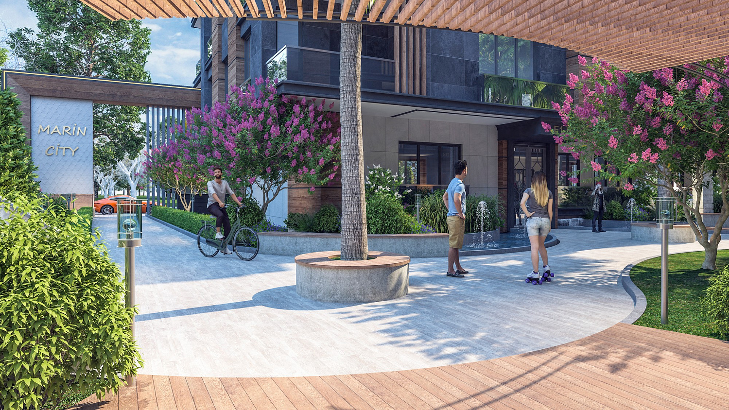 Modern complex next to the marina and green areas