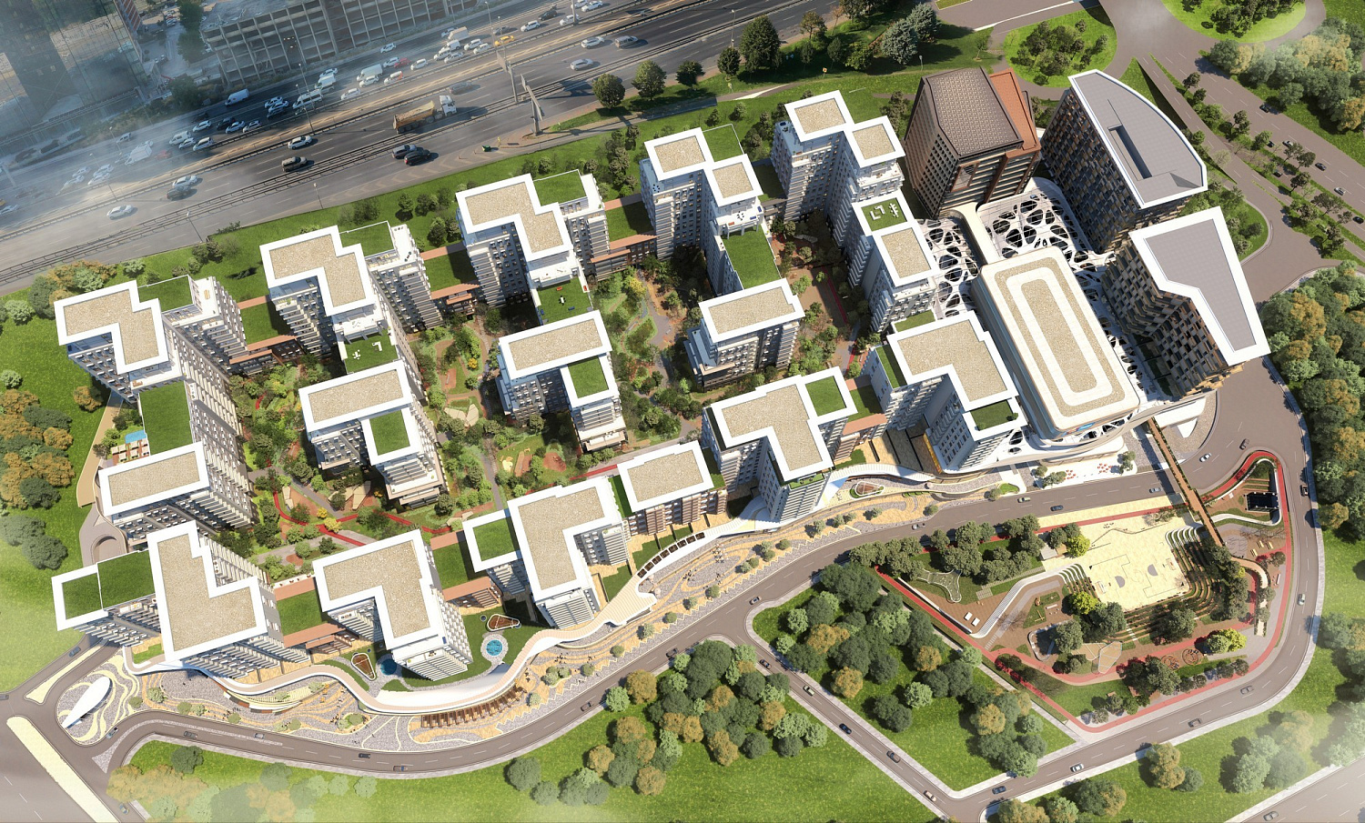 Multifunctional residential quarter with park