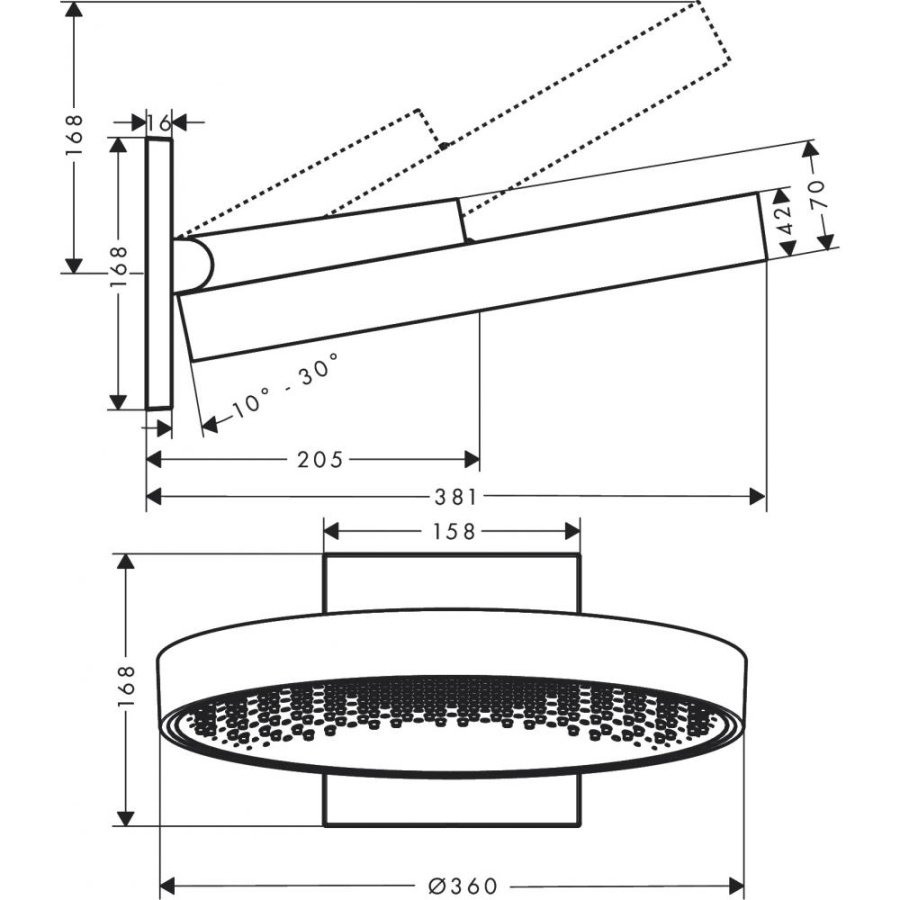Photo overhead shower hansgrohe Rainfinity 360 1jet 26230000 with wall jack