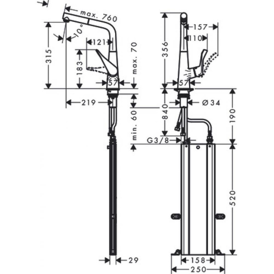 Photo Kitchen mixer hansgrohe Metris M71, 320 Eco, 1jet, sBox 73828000 with exhaust pour, chrome