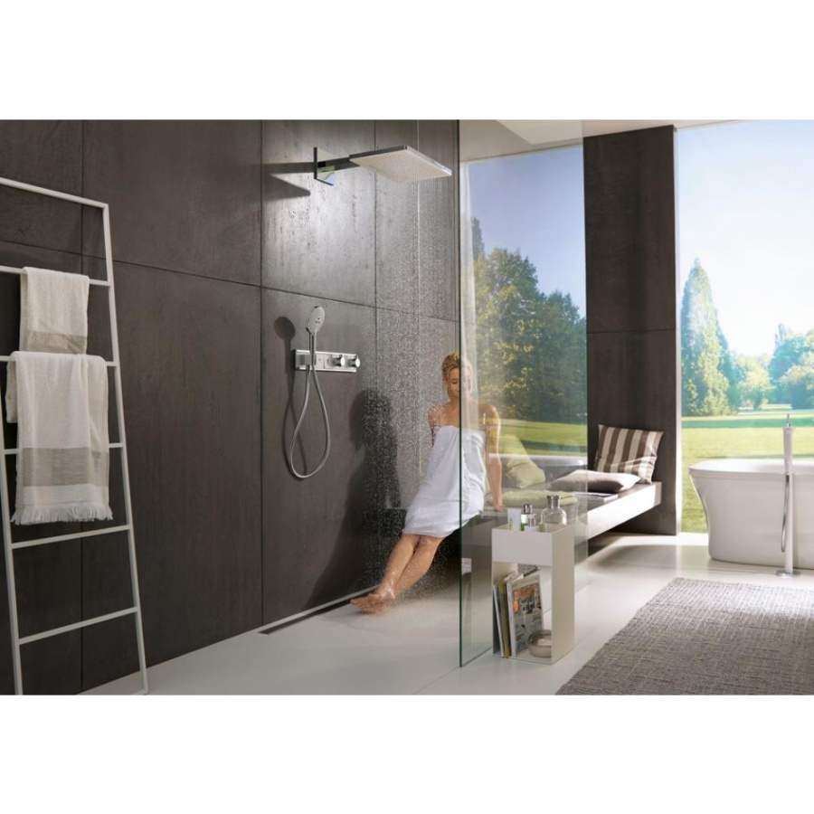Photo Shower mixer with thermostat hansgrohe RainSelect 15356600 for 3 consumers, black/chrome