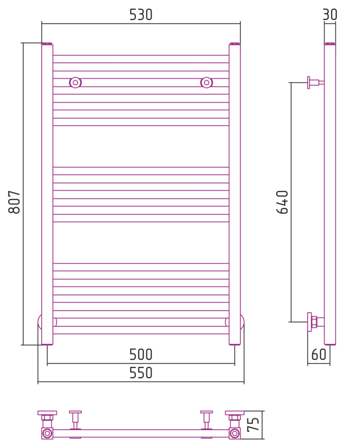 Photo Towel warmer water Sunerja Modus 800x500 051-0250-8050 aged brass