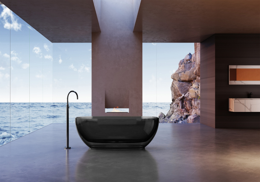 Photo Transparent bath Abber Kristall 170x75 AT9703Onyx black