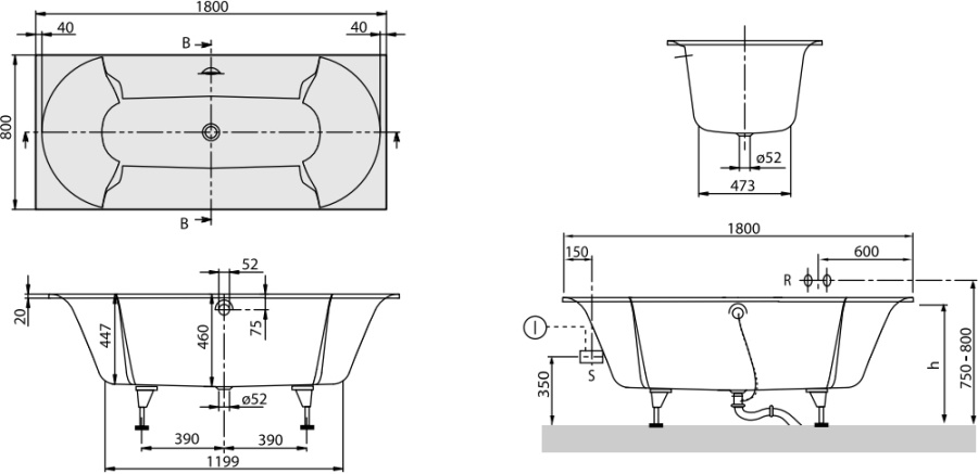 Photo Bath Villeroy & Boch O. Novo 170x75 UBA170CAS2V-01