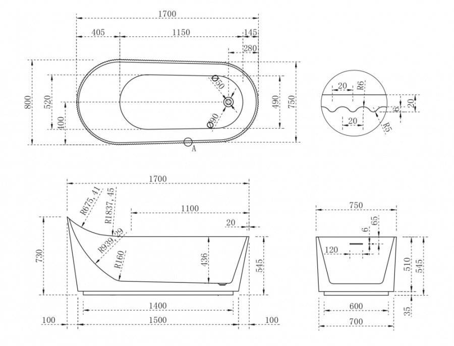 Photo Acrylic Bath Abber 170 AB9445MW
