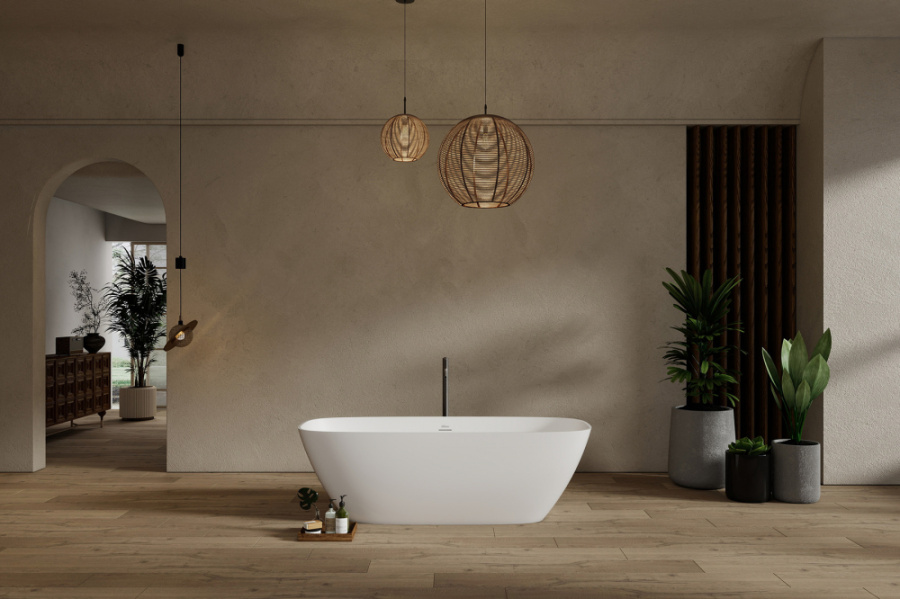 Photo Bath of artificial stone Abber Stein 165x70 AS9632 white matte