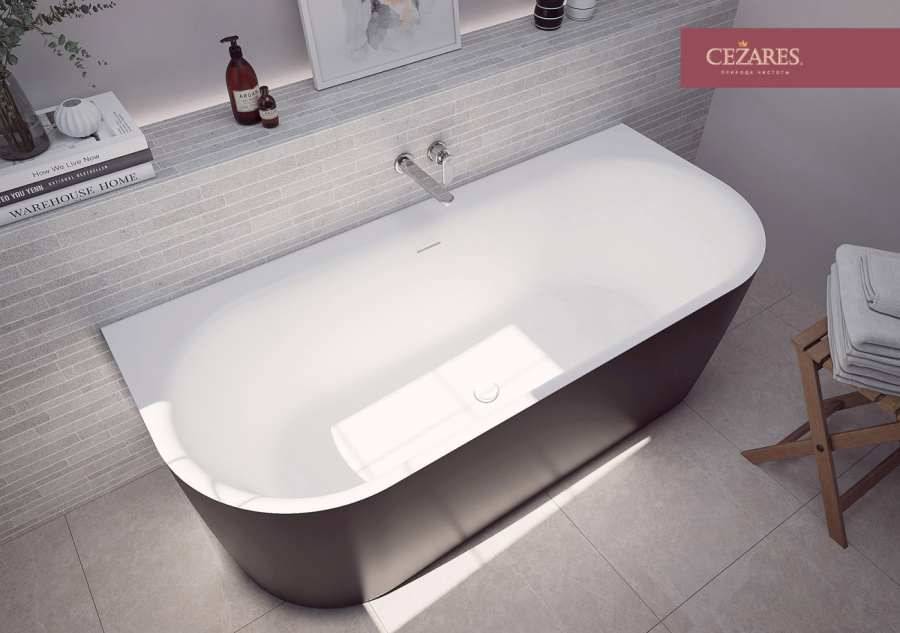 Photo Acrylic bath Cezares Metauro METAURO-INT-Wall-180-80-60-B-W-MATT