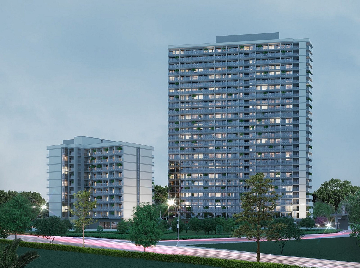 Modern residential complex overlooking the sea and islands