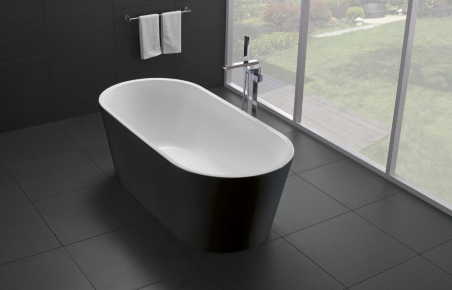 Photo Acrylic bath BelBagno 180x80 BB71-1800-NERO-W0 black and white, without overflow