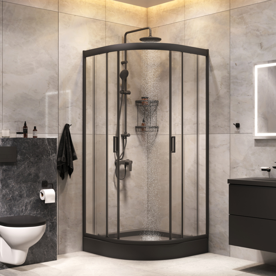 Photo Set of shower corner Am.Pm Gem 90x90 WK90EN black matte
