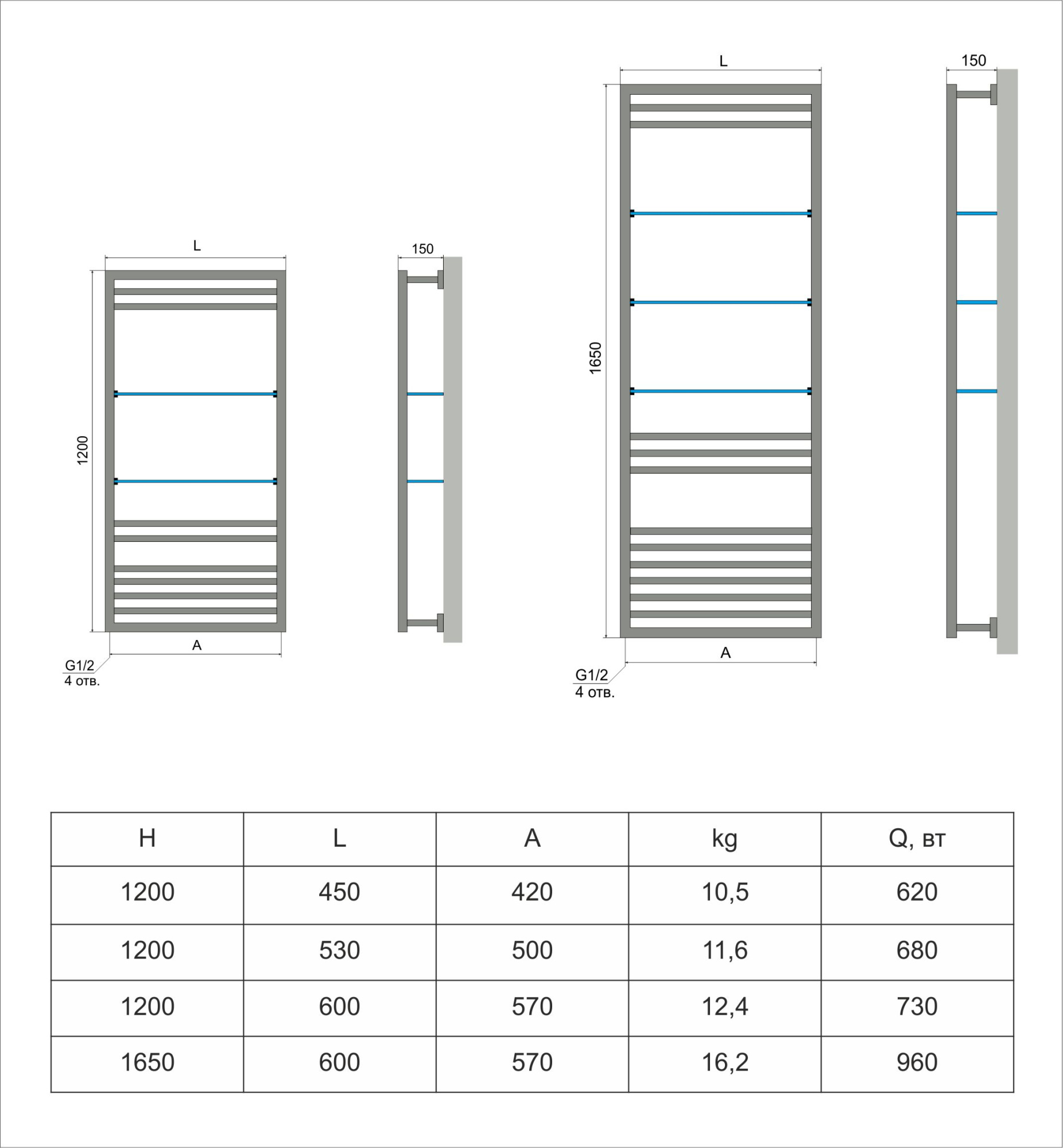 Photo Towel warmer electric Neoinox RAMA 1650x600 POL chrome