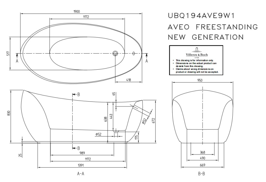 Photo Villeroy & Boch Aveo new generation 190x95 UBQ194AVE9W1V-01