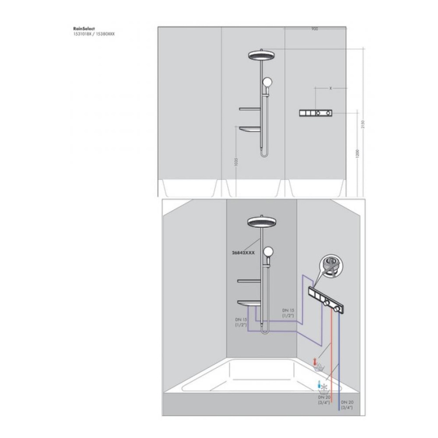 Photo Shower mixer with RainSelect 15380700 thermostat for hidden function installation 2