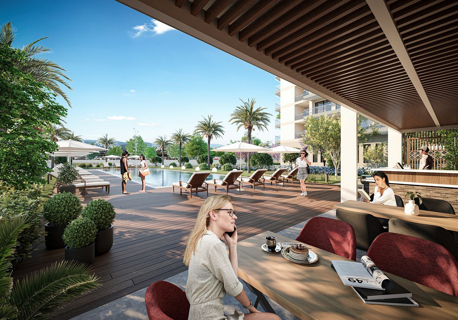 Modern residential complex overlooking the sea and islands