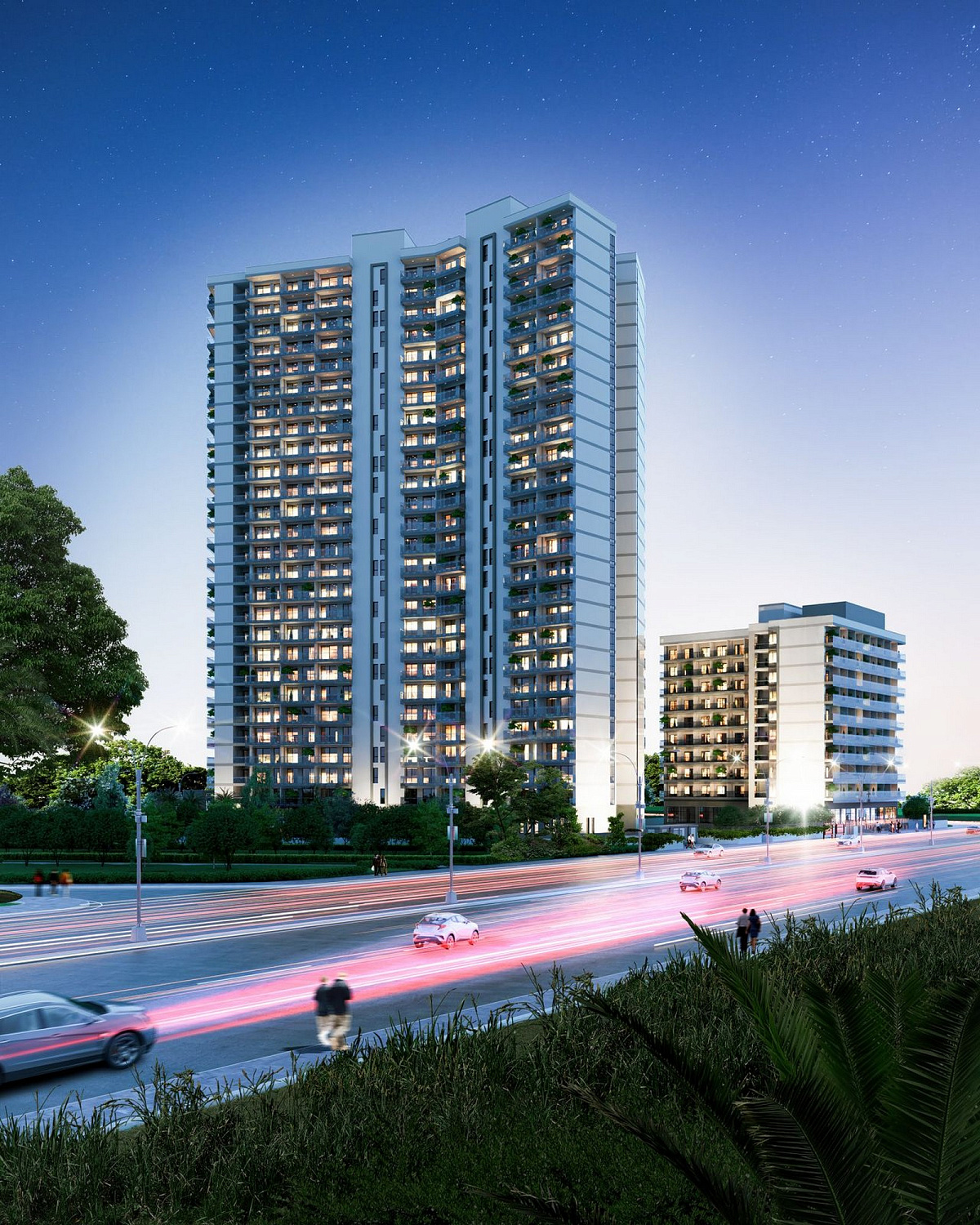Modern residential complex overlooking the sea and islands