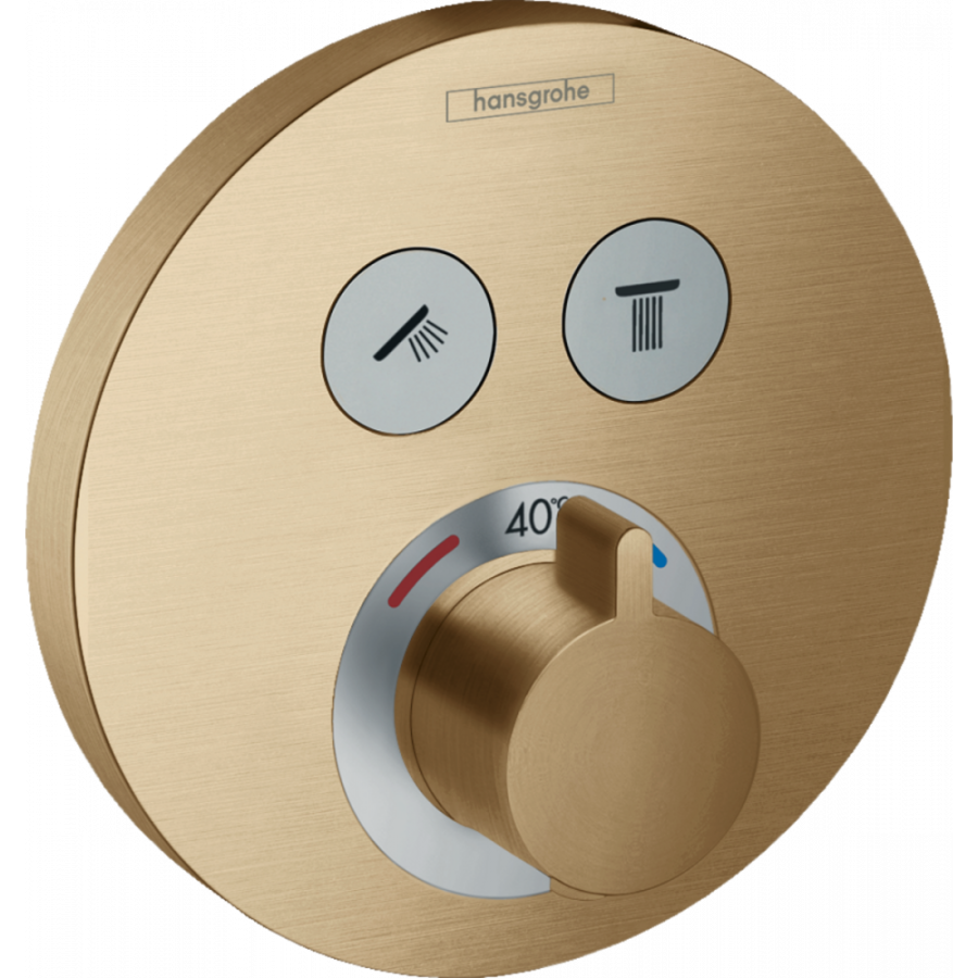 Photo Shower mixer with thermostat hansgrohe ShowerSelect S 15743140 for 2 consumers, CM, polished bronze