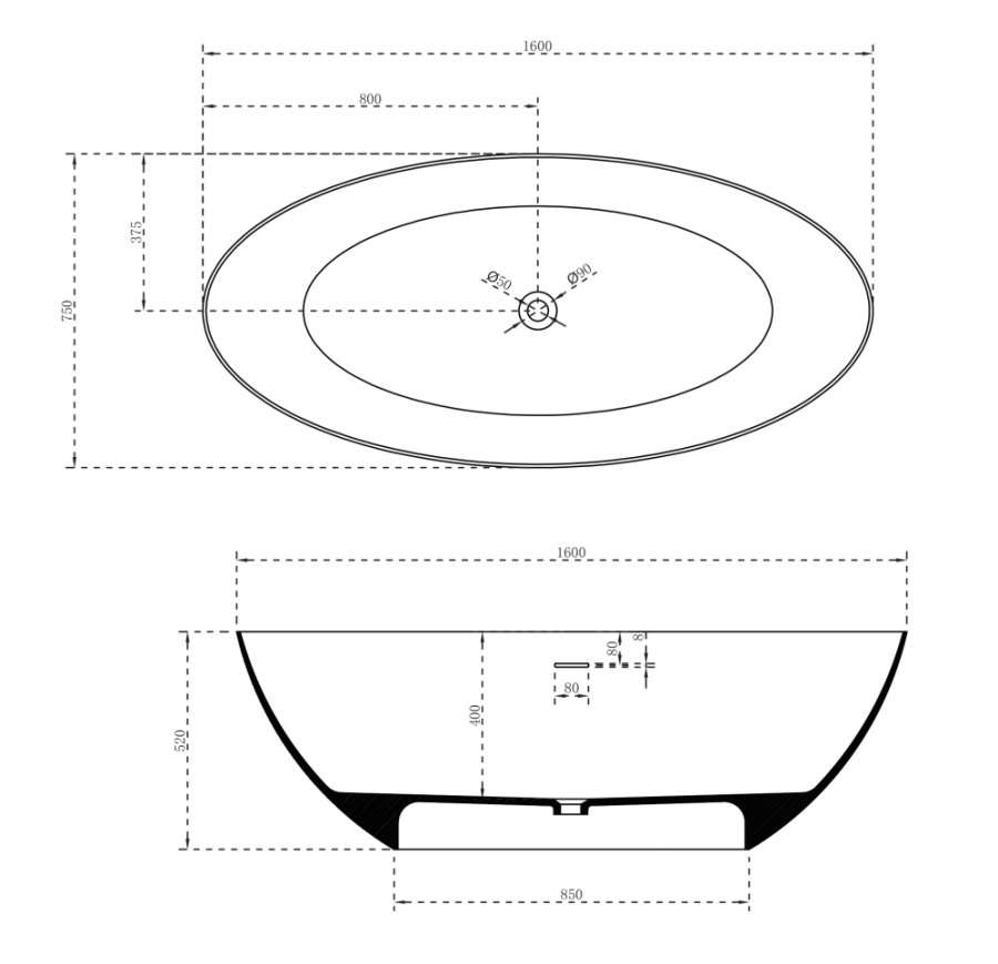 Photo Abber Stein artificial stone bath 160x75 AS9625-1.6 white matte