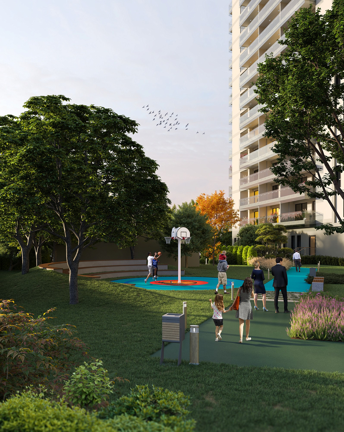 Modern residential complex overlooking the sea and islands