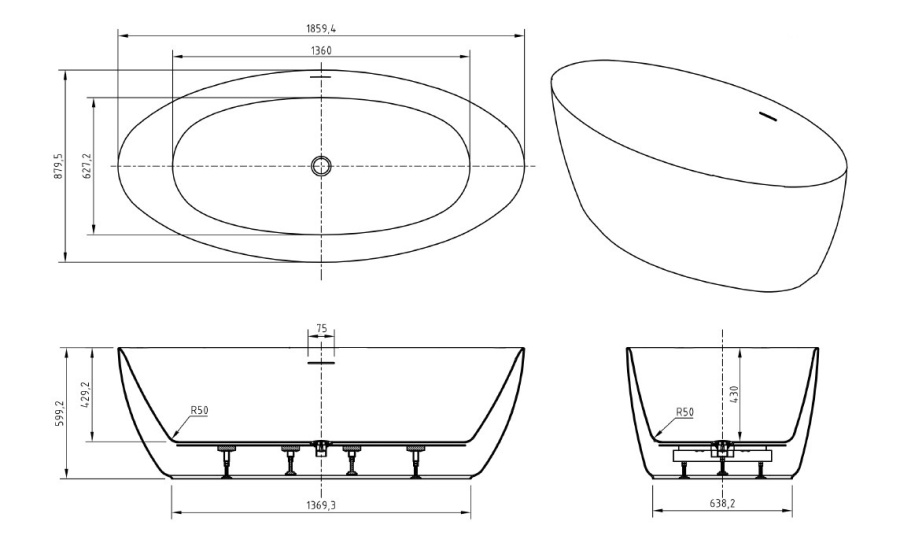 Photo Acrylic bath BelBagno 186x88 BB707-1860-880