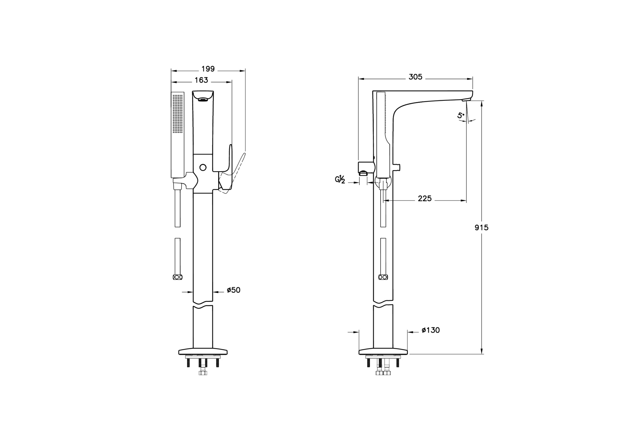 Photo Floor mixer for bath Vitra Root Round A4274134EXP with shower set brached nickel