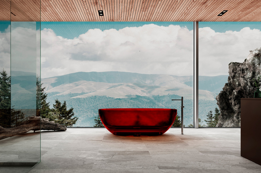 Photo Transparent bath Abber Kristall 170x75 AT9703Rubin red