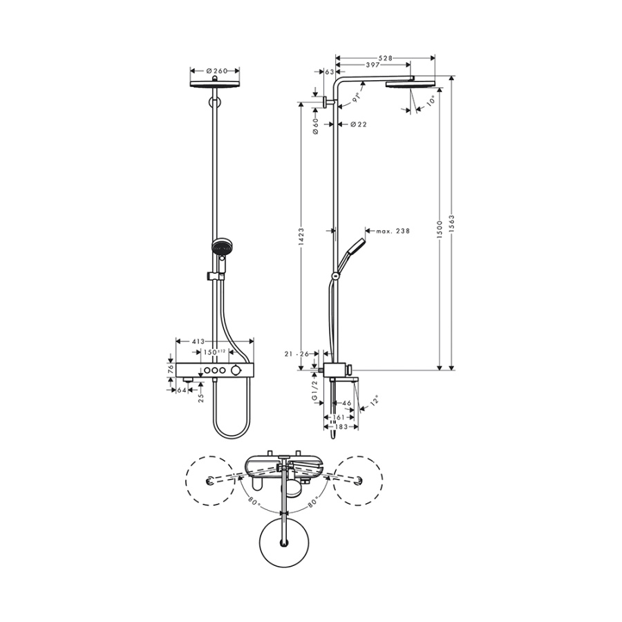 Photo Shower stand hansgrohe Pulsify S 260 Showerpipe 24230000 with thermostat