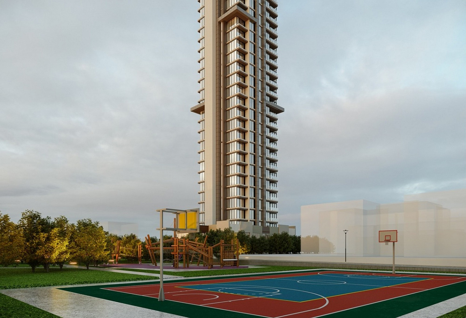 Modern residential complex with sea and forest views