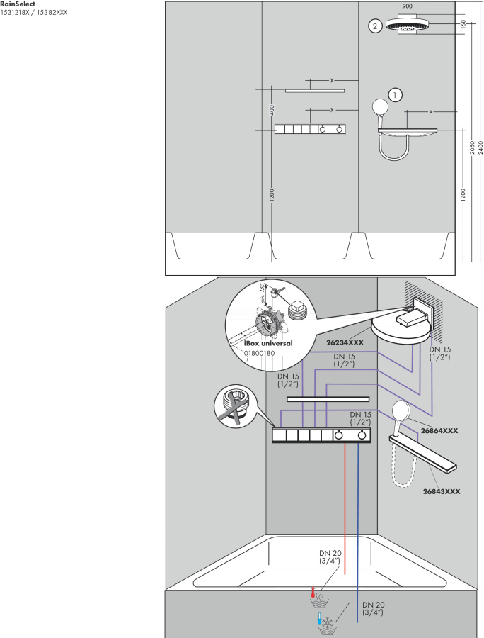 Photo Thermostat hansgrohe RainSelect 15382700, at 4 exits