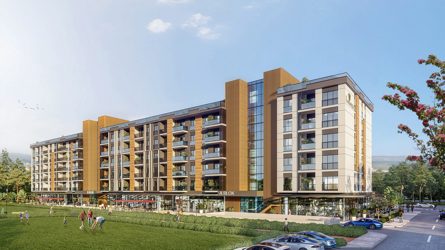 Residential complex overlooking the city and surrounding nature