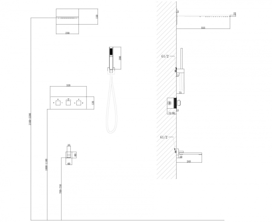 Photo Abber Daheim AF8253NG shower kit with nickel thermostat
