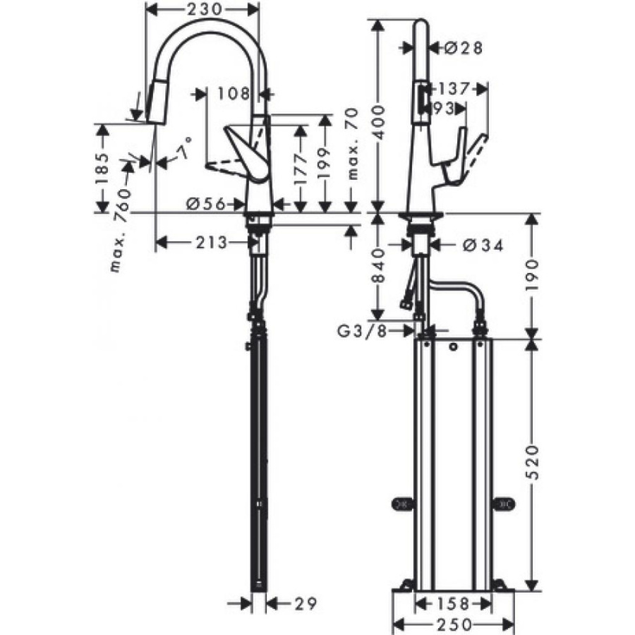 Photo Kitchen mixer hansgrohe Talis M51 73851800 with exhaust shower steel