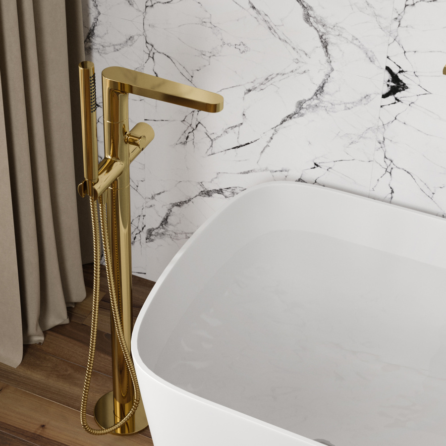 Photo Bath mixer WasserKRAFT Ems 7621 gold