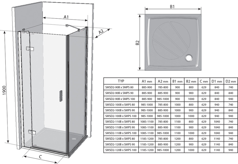 Photo Shower door Ravak Smartline SMSD2-120 B-R 0SPGBA00Z1 chrome+Transparent