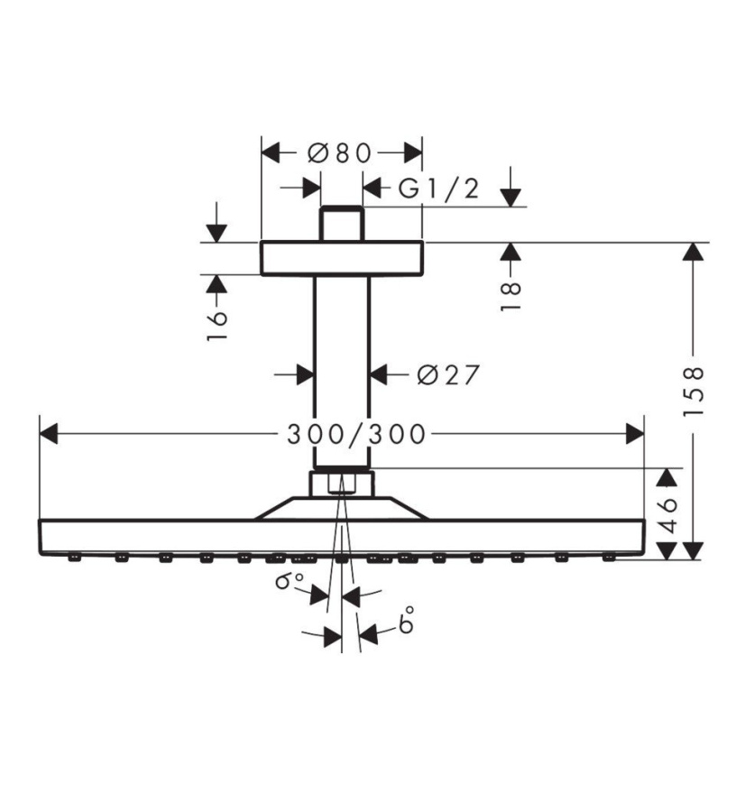 Photo overhead shower hansgrohe Raindance E 300 1jet 26250340 with ceiling connection, polished black chrome