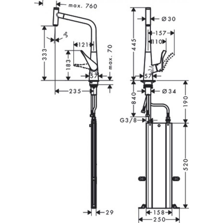 Photo Kitchen mixer hansgrohe Metris Select M71, 320, 1jet, sBox 73803800 with exhaust pouring steel